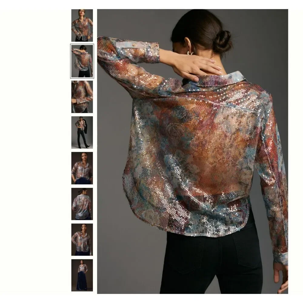 Pilcro Multi-Color Sequin Button-Up Blouse - Picture 4 of 5